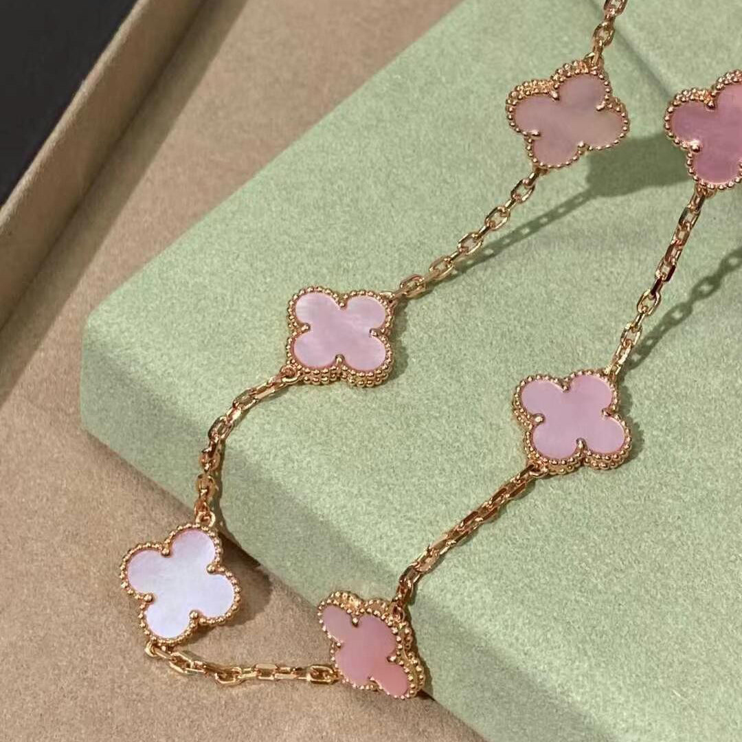 [Amore Jewelry]CLOVER 10 MOTIFS PINK MOP NECKLACE