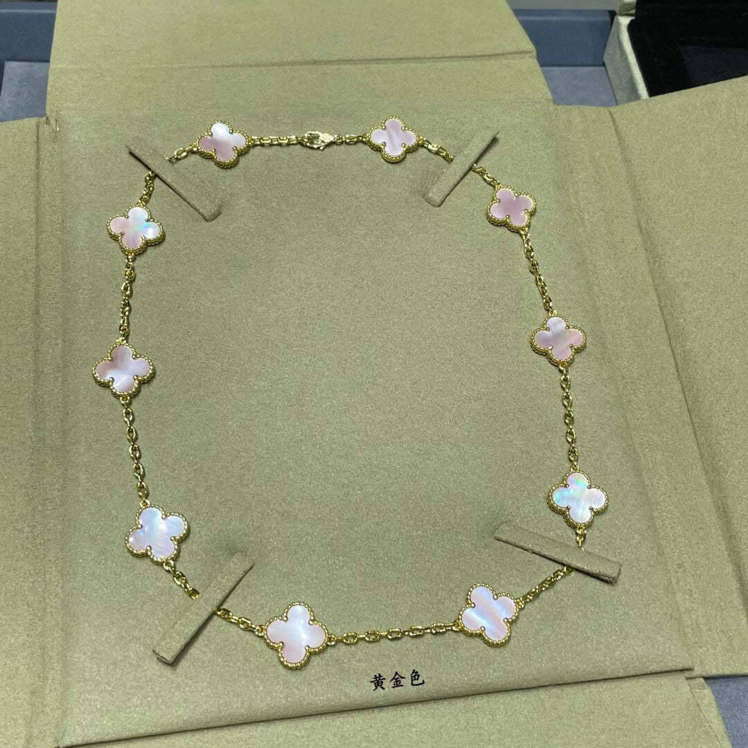 [Amore Jewelry]CLOVER 10 MOTIFS PINK MOP NECKLACE