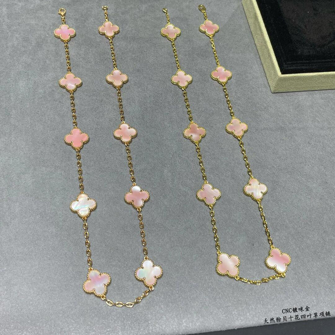 [Amore Jewelry]CLOVER 10 MOTIFS PINK MOP NECKLACE