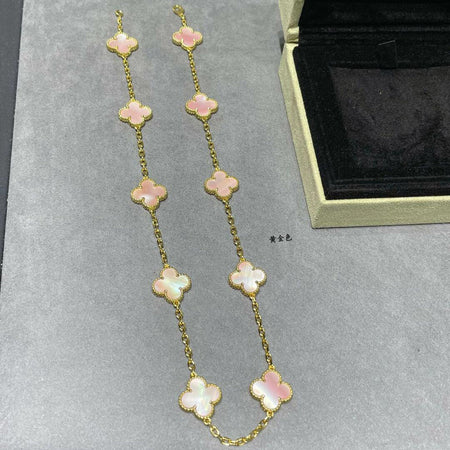 [Amore Jewelry]CLOVER 10 MOTIFS PINK MOP NECKLACE