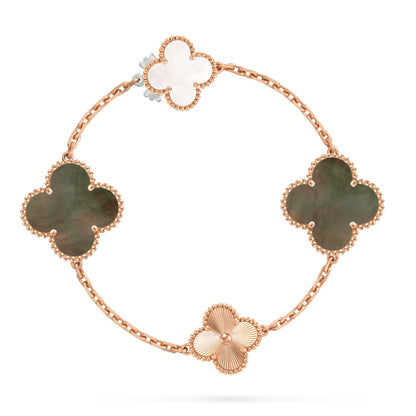 [Amore Jewelry]DETACHABLE CLOVER 15(11+4) FLOWER ROSE GOLD NECKLACE SET