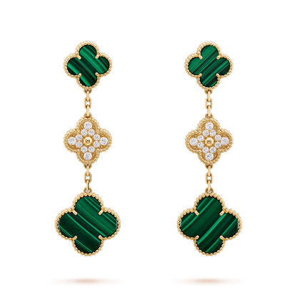[Amore Jewelry]CLOVER EARRINGS GOLD MALACHITE DIAMOND 3 MOTIF