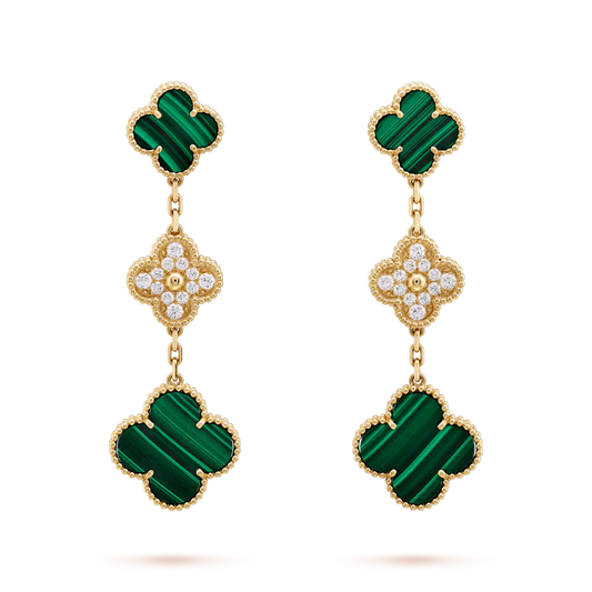 [Amore Jewelry]CLOVER EARRINGS GOLD MALACHITE DIAMOND 3 MOTIF