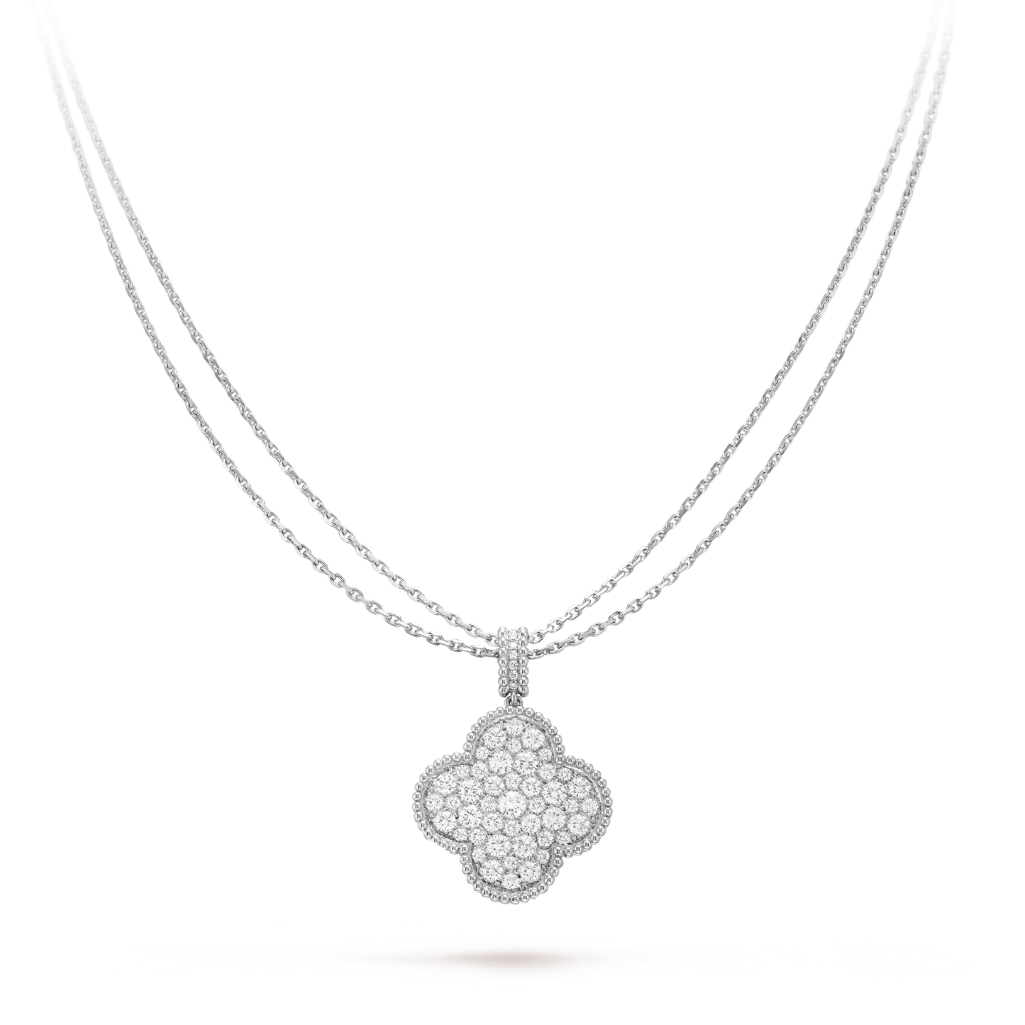 [Amore Jewelry]CLOVER 25MM SILVER FULL DIAMOND BIG CLOVER NECKLACE