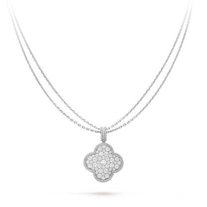 [Amore Jewelry]CLOVER 25MM SILVER FULL DIAMOND BIG CLOVER NECKLACE