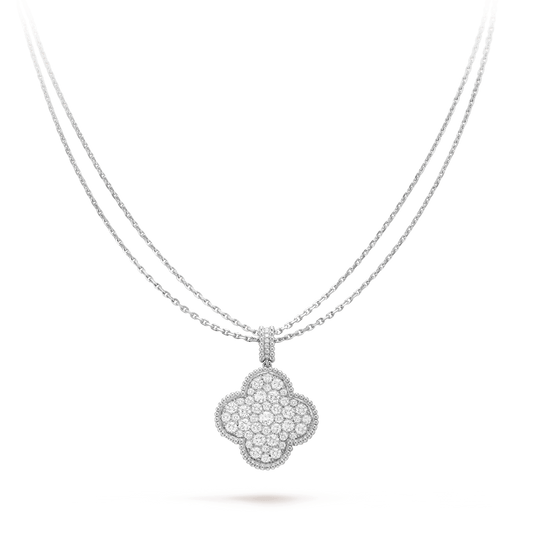 [Amore Jewelry]CLOVER 25MM SILVER FULL DIAMOND BIG CLOVER NECKLACE