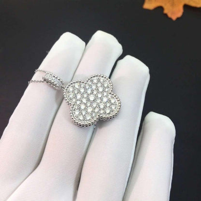 [Amore Jewelry]CLOVER 25MM SILVER FULL DIAMOND BIG CLOVER NECKLACE