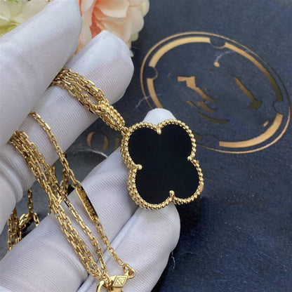 [Amore Jewelry]CLOVER 25MM GOLD ONYX BIG CLOVER NECKLACE