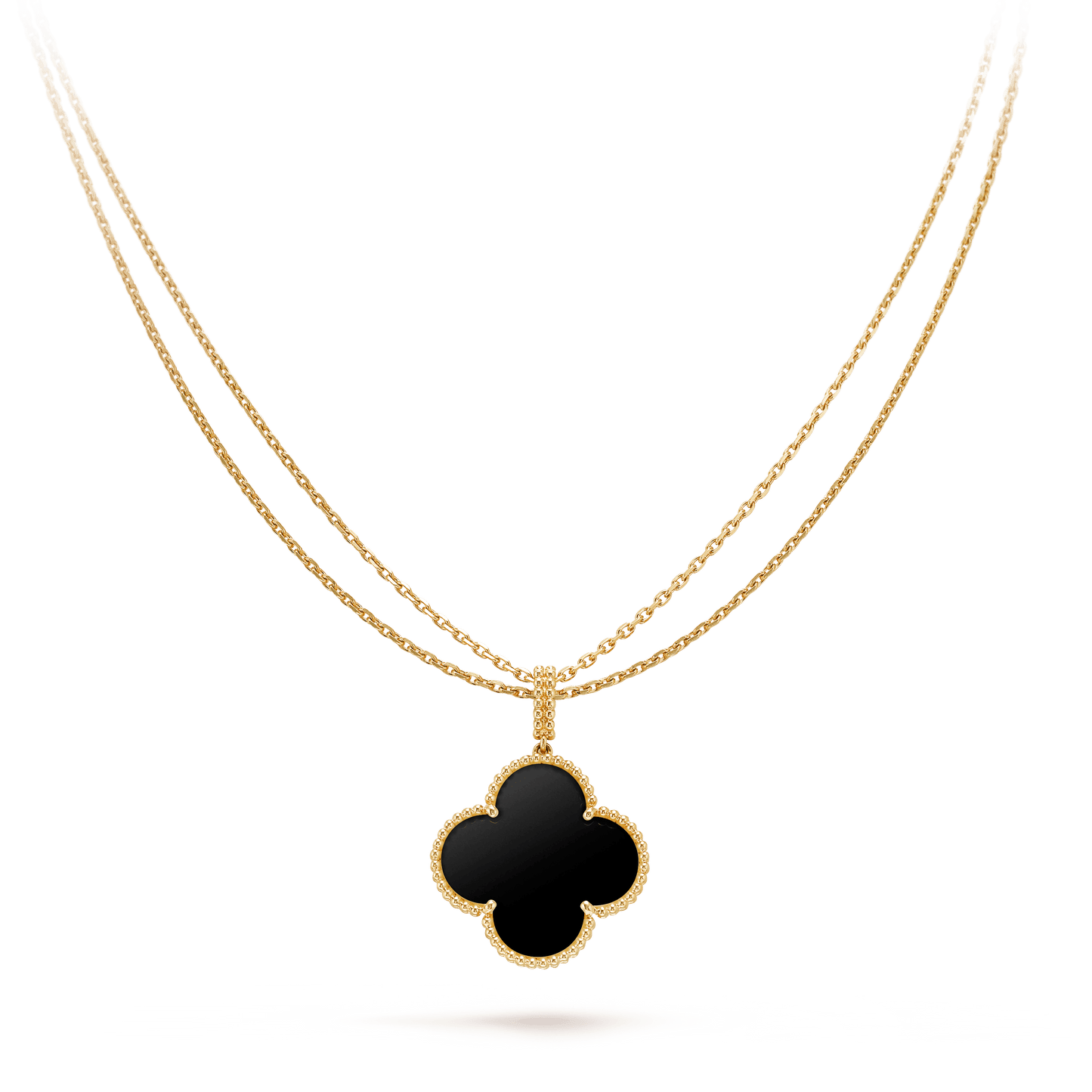 [Amore Jewelry]CLOVER 25MM GOLD ONYX BIG CLOVER NECKLACE