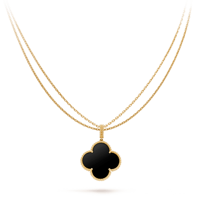 [Amore Jewelry]CLOVER 25MM GOLD ONYX BIG CLOVER NECKLACE