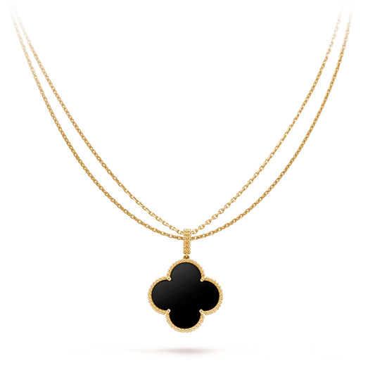 [Amore Jewelry]CLOVER 25MM GOLD ONYX BIG CLOVER NECKLACE