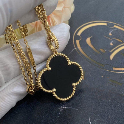 [Amore Jewelry]CLOVER 25MM GOLD ONYX BIG CLOVER NECKLACE