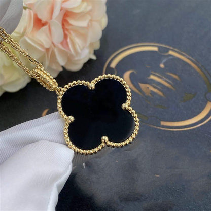 [Amore Jewelry]CLOVER 25MM GOLD ONYX BIG CLOVER NECKLACE