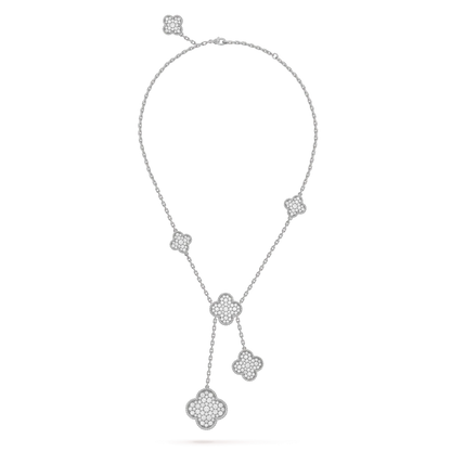 [Amore Jewelry]CLOVER 5 MOTIFS SILVER DIAMONDS NECKLACE