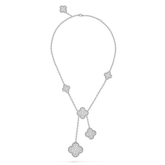 [Amore Jewelry]CLOVER 5 MOTIFS SILVER DIAMONDS NECKLACE