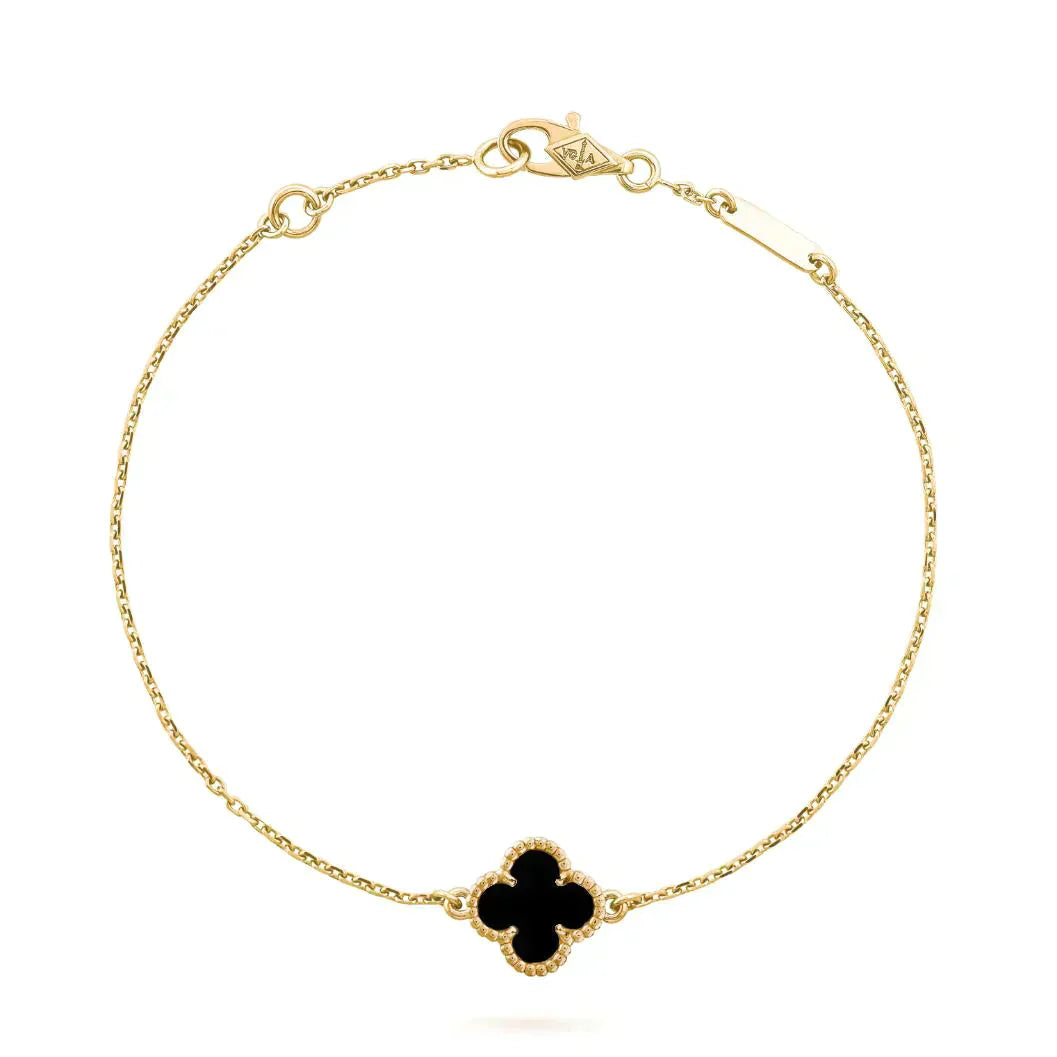 [Amore Jewelry]CLOVER ONYX SINGLE FLOWER BRACELET