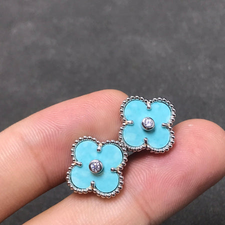[Amore Jewelry]CLOVER 1 DIAMOND BLUE SKY SILVER EARRINGS