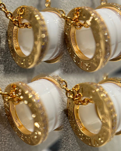 [Amore Jewelry]ZERO 1 WHITE CERAMIC DIAMOND PINK GOLD NECKLACE